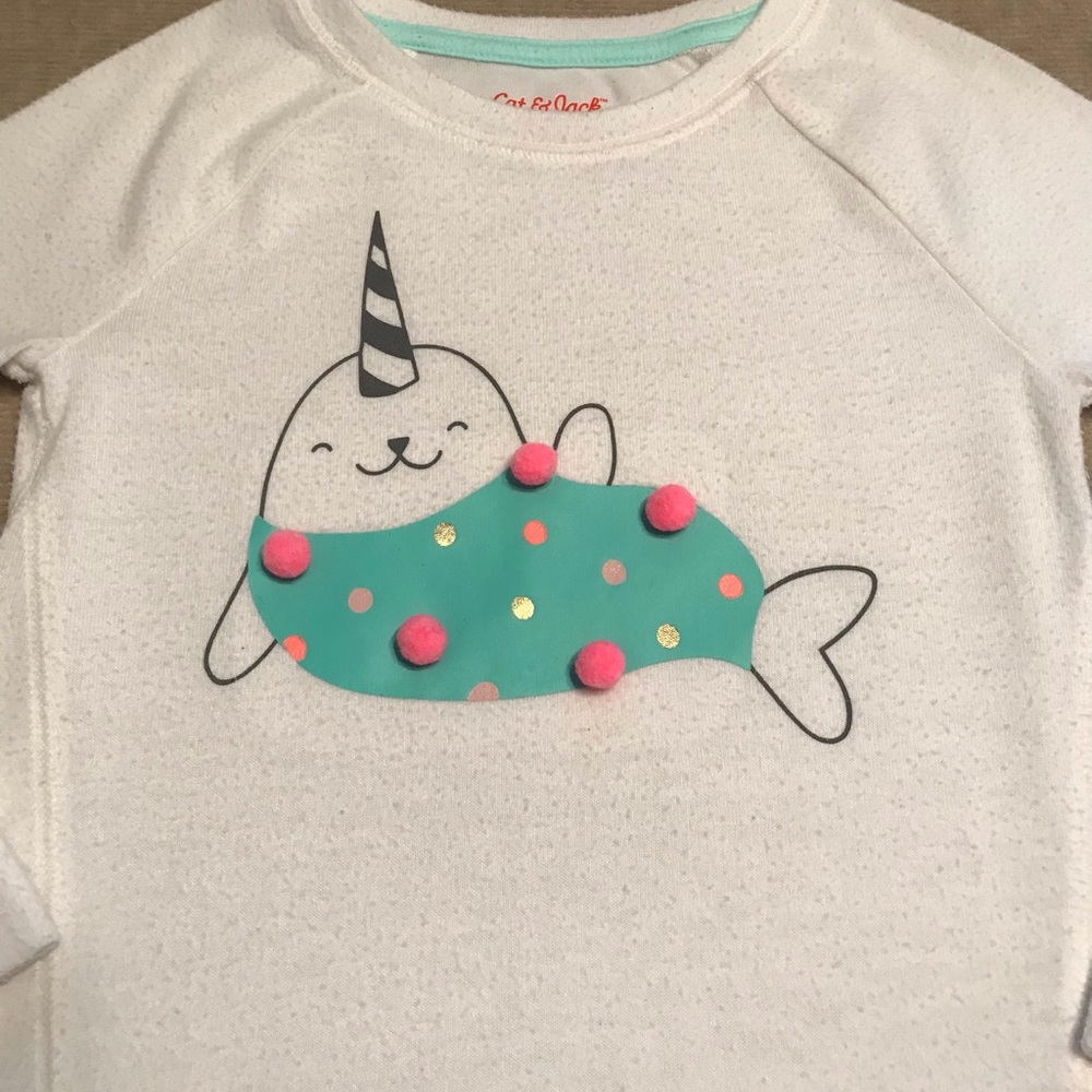 Cat & Jack White LS Graphic Blouse 
4 / 5 XS Extra Small 
Seal with Pink Tassels - Picture 14 of 15